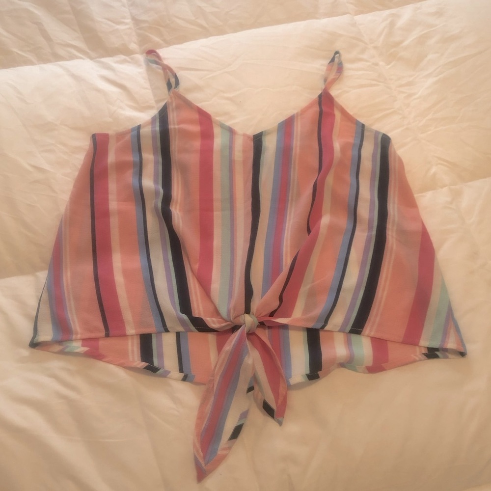 Tie-Front Striped Tank